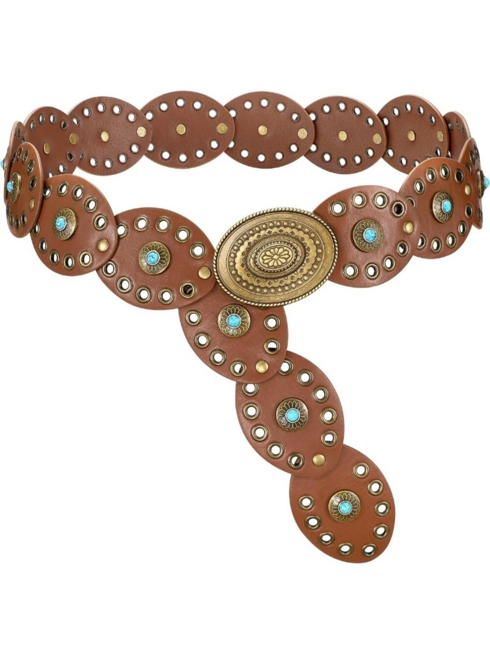 Boho Western Wide Disc Belt with Turquoise Concho for Dress & Concert Style